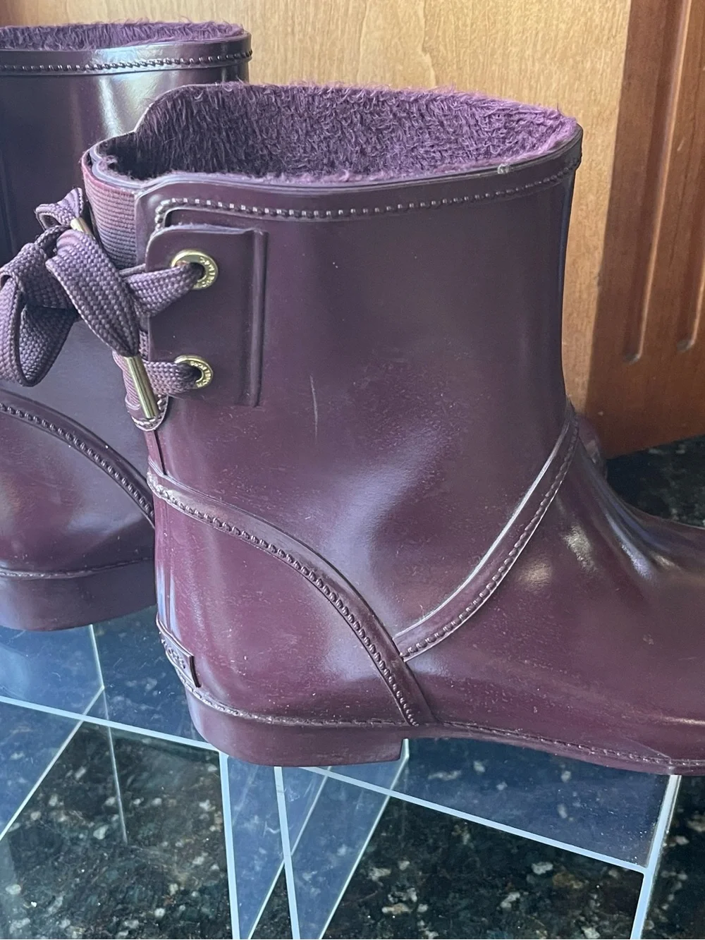 Michael Kors Women's Burgundy Glossy Ankle Rain Boots